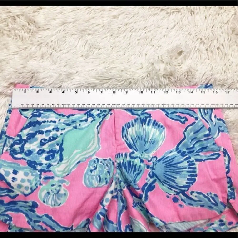 Lilly Pulitzer Adie Shorts Pink Pout Barefoot Princess Blue Shell Size 4